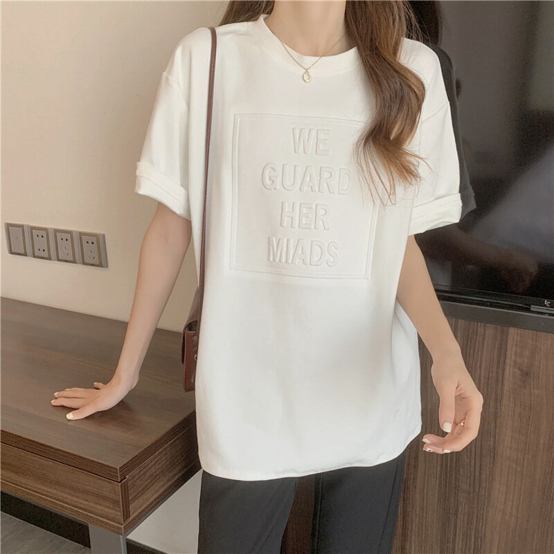 在庫処分★499円、2枚で更に10％OFF★立体ロゴTシャツ レディース トップス ゆったり カジュアル 大きいサイズ tシャツ・カットソー ロゴT ロゴTシャツ 英字 立体 3D ロゴ tシャツ レディース 半袖