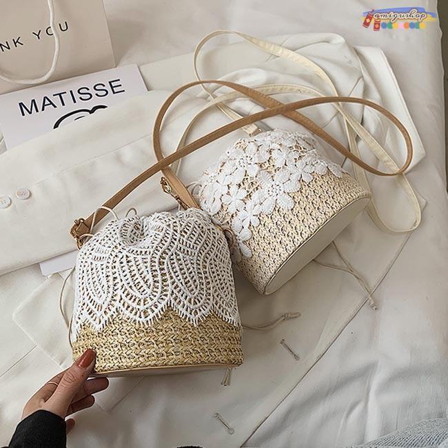 レディース バケツバッグ バッグ バケツ ハンドバッグ カバン 手提げ袋 編み物の袋 バッグ夏 無地 ナチ..