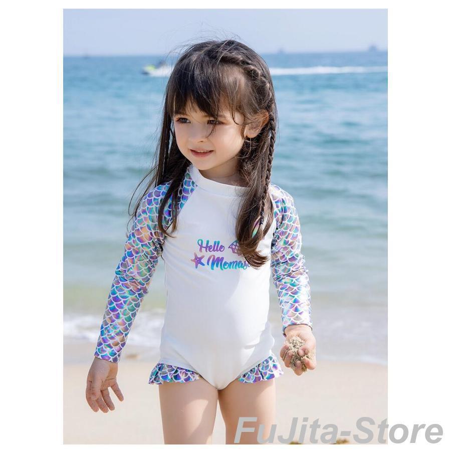 2点セット 水着 女の子 ワンピース 連体型 連体水着 控えめ キッズ キッズ水着 長袖 スイムキャップ ガール 子供用 弾性 日焼け止め スイムウェア 女児 幼稚
