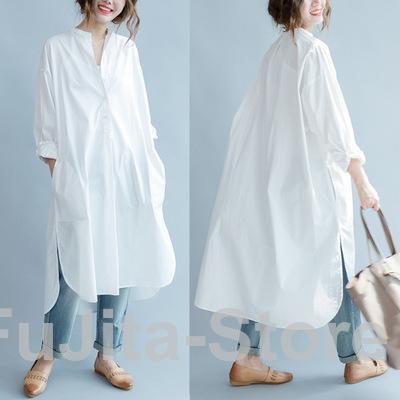 シャツワンピース シャツワンピ レディース ロングシャツ 長袖 大きいサイズ 春夏秋 ゆったり カジュアル 母の日 プレゼント