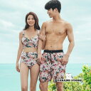 水着 ペアルック カップル水着 メンズ&レディース 花柄 お揃い水着 ショートパンツ ビキニ サーフパンツ ラッシュパンツ セパレート
