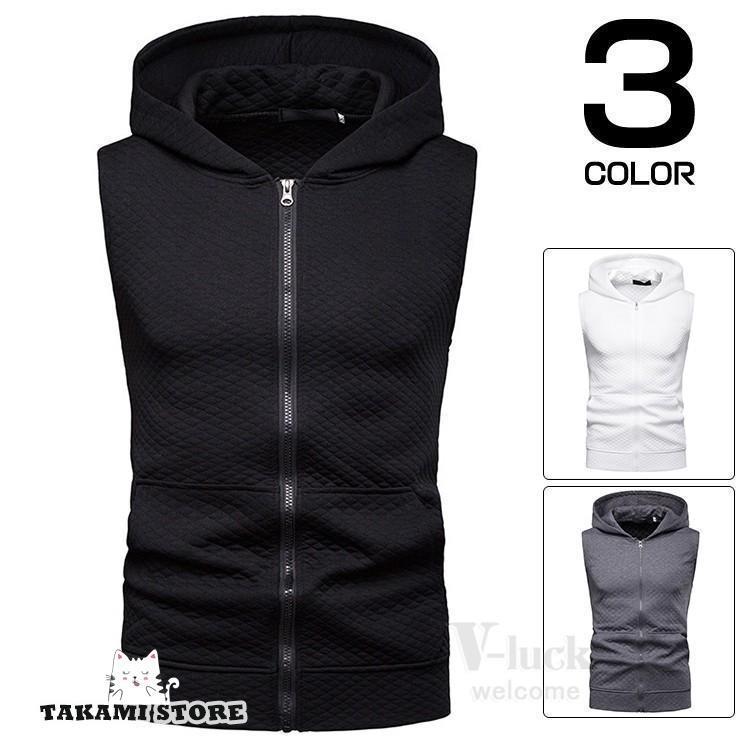 【期間限定10%OFF】ジップアップパーカー メンズ おしゃれ ノースリーブ パーカー タンクトップ スポーツ ユニセックス トップス 夏服 父の日