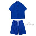 開襟シャツ ひんやり 夏 メンズ 半袖シャツ 半ズボン 2点セット カジュアル 快適 トップス セットアップ 無地 シンプル メンズファション