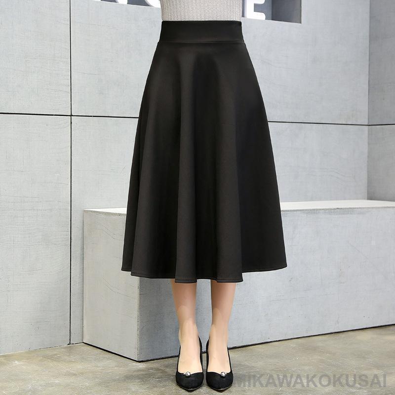 フレアスカート ミモレ丈 レディース 膝丈 スカート aライン ひざ丈 ヘムスカート プリーツ aラインスカート 冬 秋 春 夏 黒 無地 膝丈