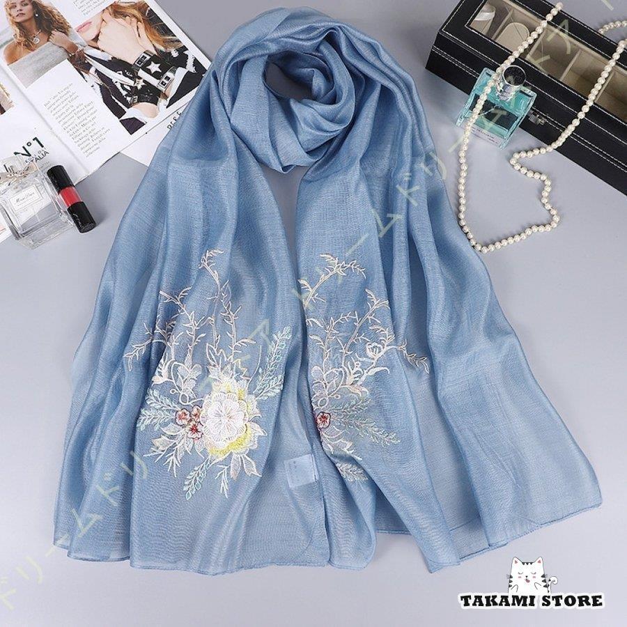 大判ストールスカーフ薄手刺繍やわら...