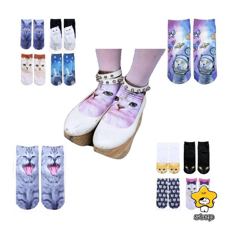 ネコ 猫 柄 ショートソックス 靴下 プリント クロネコ ロシアンブルー アメリカンショートヘアー カワ..