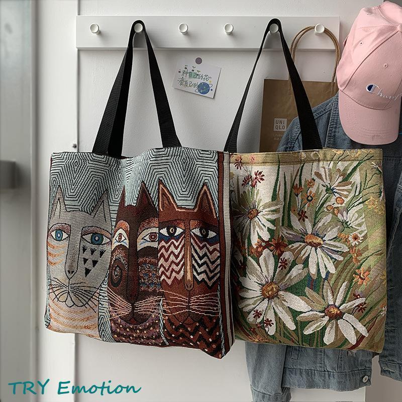 トートバッグ帆布大容量かわいい柄猫...