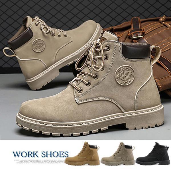 【期間限定10％OFF】ワークブーツ メンズ ショートブーツ ハイカット 編み上げ カジュアル 厚底 防滑 防水 軽量 歩きやすい 秋冬 新作(4)