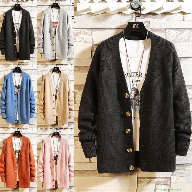 カーディガン メンズ 秋服 無地 ニット カーディガン 羽織り 長袖 ゆったり トップス Vネック セーター ニット ジャケット