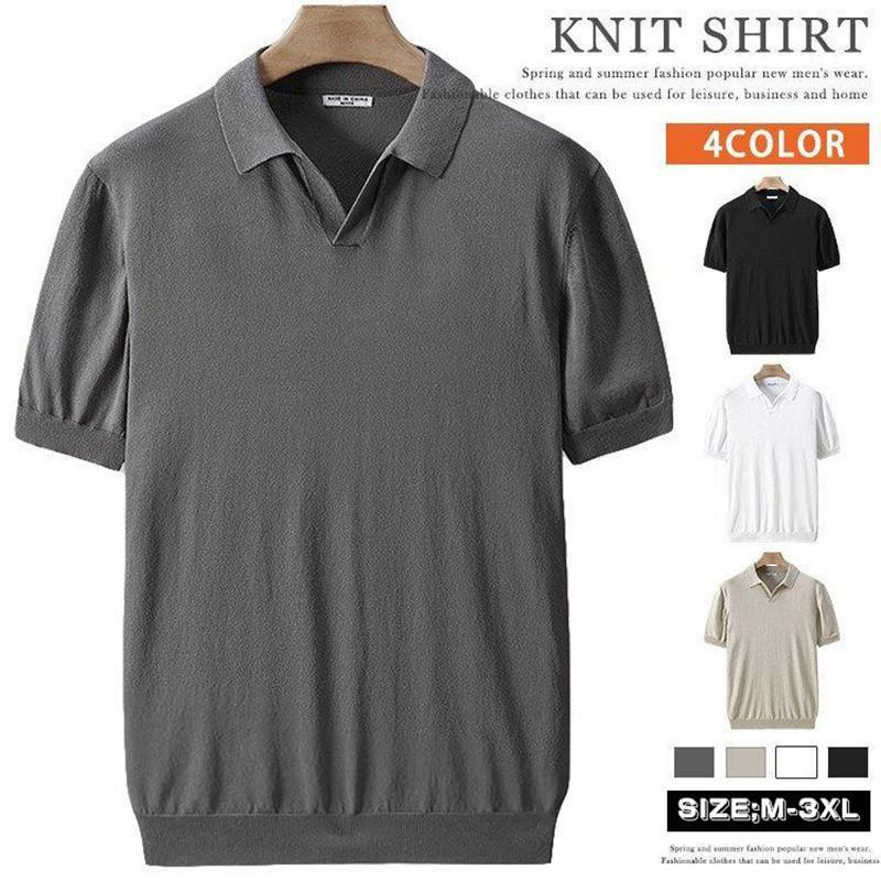 半袖ニット サマーニット メンズ 冷感 ポロシャツ サマーセーター 無地 半袖 ニットポロシャツ ニットtシャツ ゴルフウェア