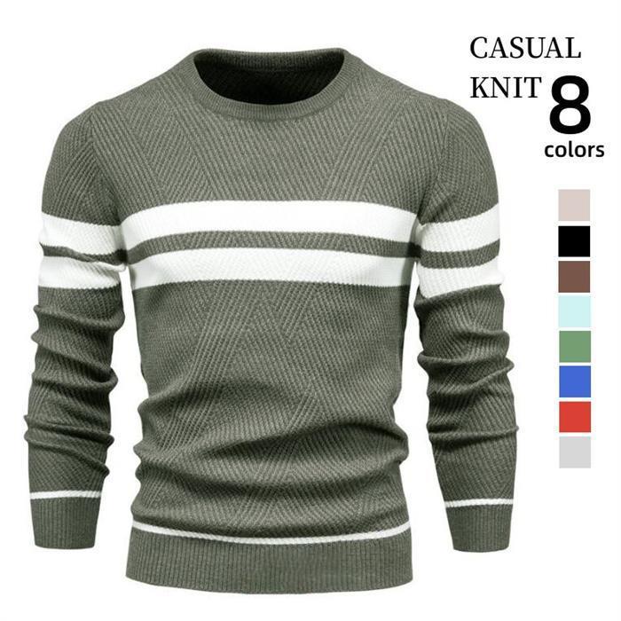 ニットセーター メンズ 春 20代 30代 丸首 セーター ニット 長袖 トップス シンプル 無地 おしゃれ 暖かい カジュアル ストライプ
