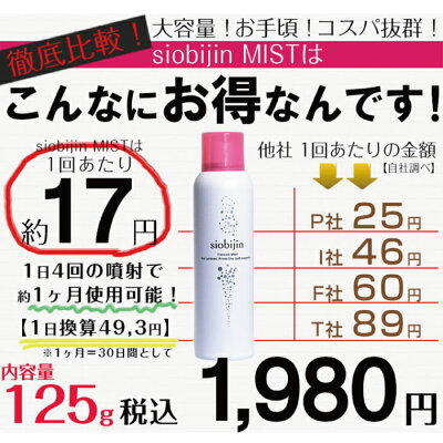 お買い物マラソン連動15%OFF★お得な2本セット!炭酸化粧水炭酸ミスト大容量125g/1本当たりTANSANsiobijinMIST塩美人/しおびじん/シオビジンスプレープレゼント用/ギフト用エステスキンケアスカルプケアボディケア