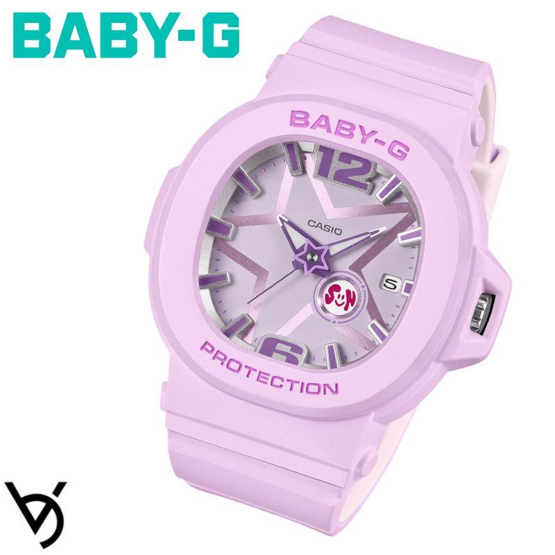 ★BABY-G BGA-10★ 【ケース】 ・素材：樹脂 ・ベゼル材質：樹脂 ・無機ガラス ・形状：スクエアー 【バンド】 ・素材：樹脂 【特徴】 ・耐衝撃構造（ショックレジスト） ・10気圧防水 ・表示タイプ：アナログ表示 ・ムーブメント：クオーツ 【機能】 ・精度：平均月差±20秒 ・電池寿命：約3年 ○メーカー保証：1年間保証 ○サイズ（H×W×D）／質量：46.4×42.1×11.4mm／34g