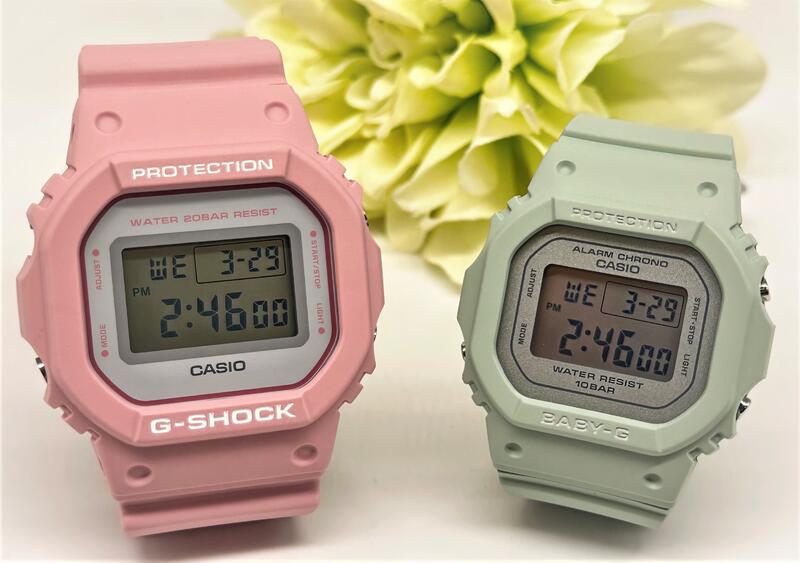 ペアウォッチ gショック CASIO ジーショック ベビージー 腕時計 正規品 記念日 誕生日 カップル 贈り物 夫婦 クリスマス 婚約 結婚 人気 プレゼント 送料無料 デジタル スクエアー ピンク&グリーン 2本セット DW-5600SC-4JF BGD-565SC-3JF