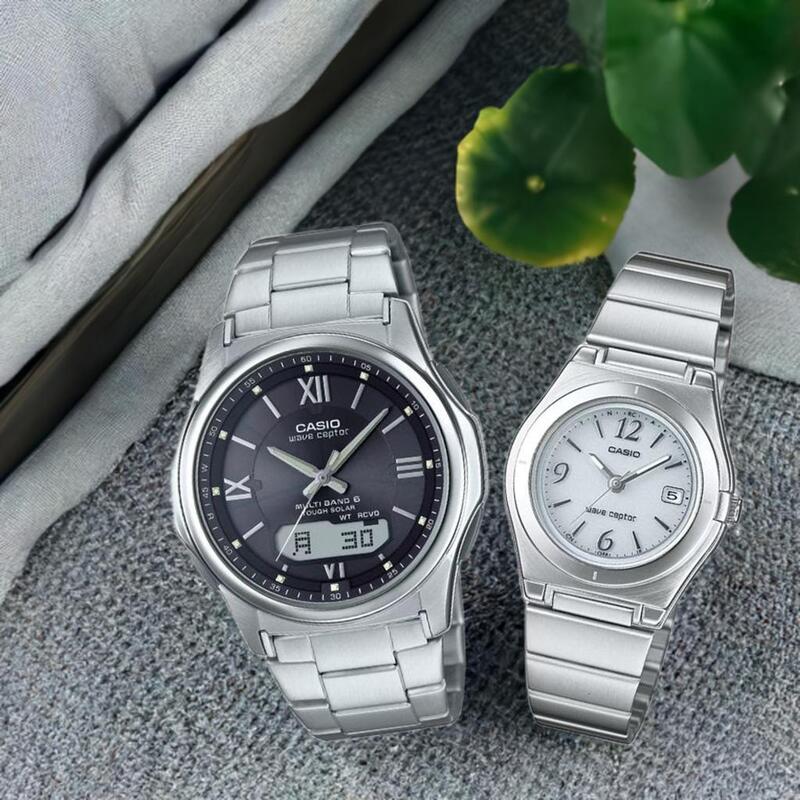 ソーラー電波時計 ペアウォッチ ペアカップル Wave Ceptor 腕時計 バンド調整可能 人気 記念日 誕生日プレゼント お祝い 就職祝い 還暦 カップル 人気 ラッピング無料 サイズ調整無料 カシオ 2本セット WVA-M630D-1A4JF LWQ-10DJ-7A1JF