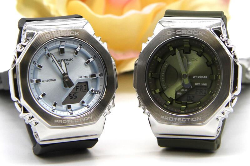 gショック ペアウォッチ カシオペアウォッチ 推しペアウオッチ 八角形 メタルベゼル ミッドサイズ クリスマス 記念日 誕生日 贈り物 夫婦 婚約 結婚 人気 プレゼント ペア腕時計 GM-S2110-2AJF GM-S2100-3AJF