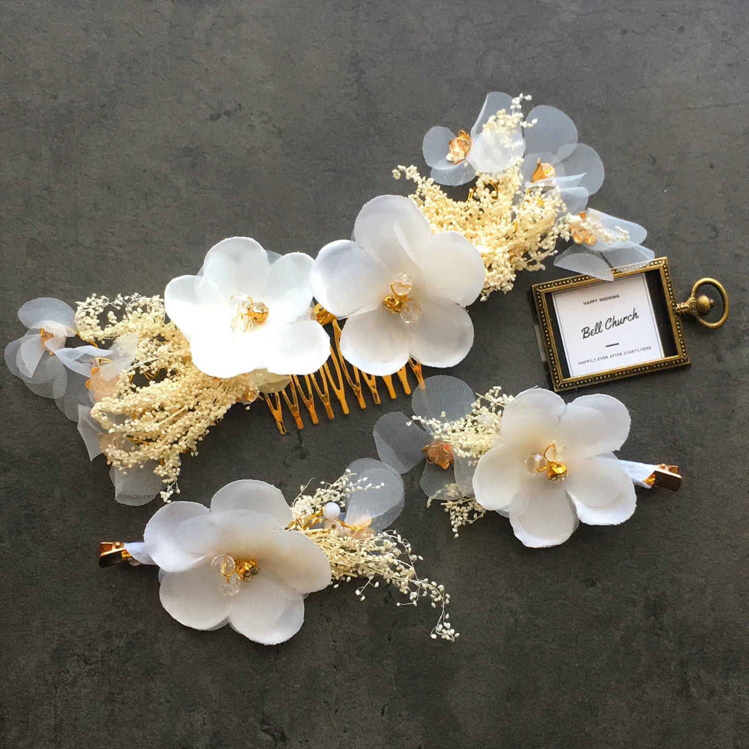 ヘアアクセサリー シルクフラワー ドライフラワー (3つセット) (BC-H34)|ウェディングアクセサリー