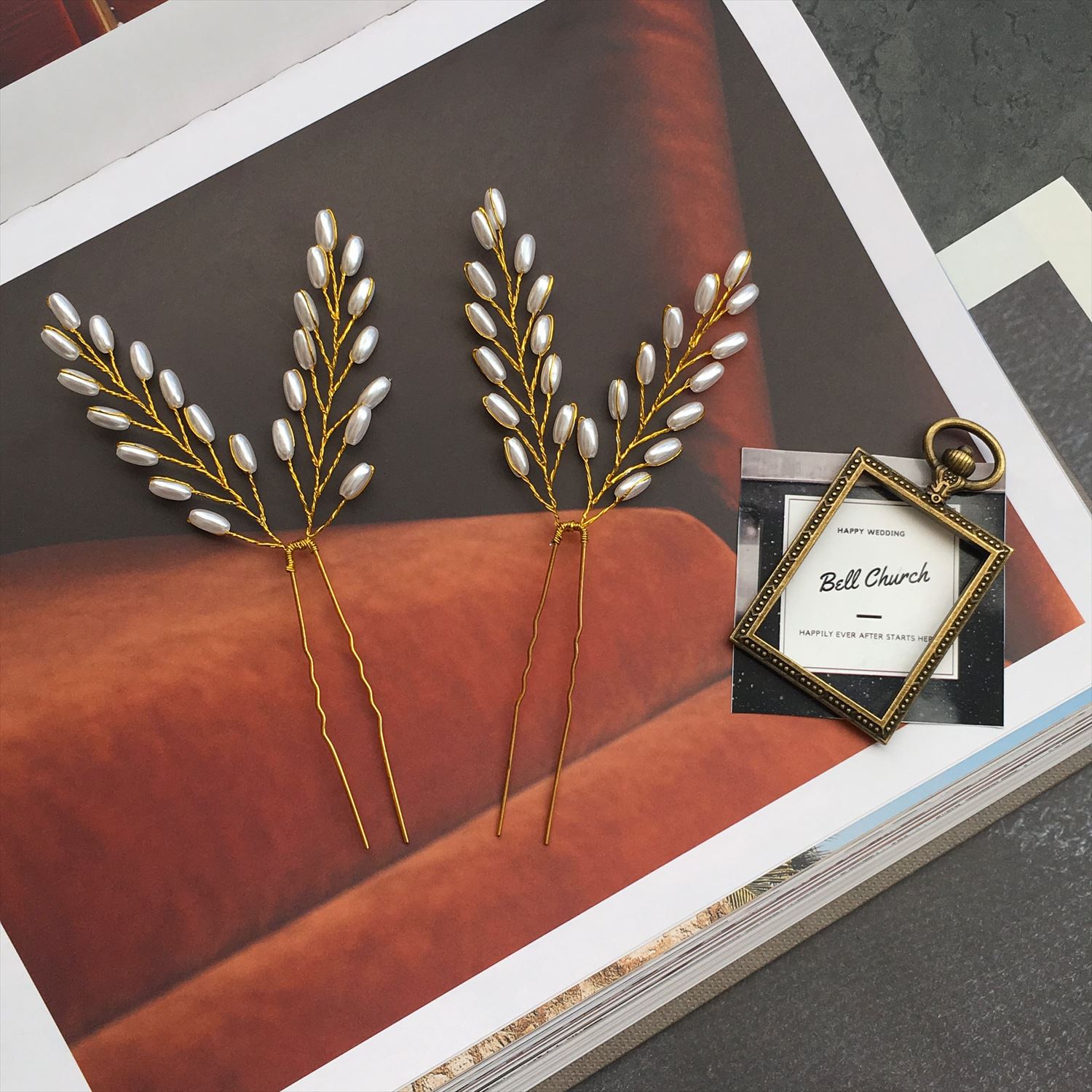 小枝ヘッドピース パール ゴールド (BC-H39)|ウェディングアクセサリー