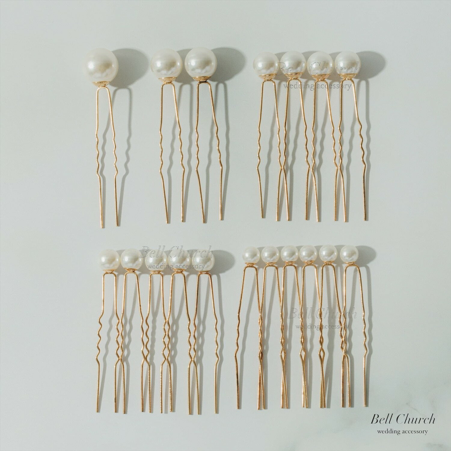 ヘッドピース 18本セット | パール | ホワイト×ゴールド | (BC-H59)