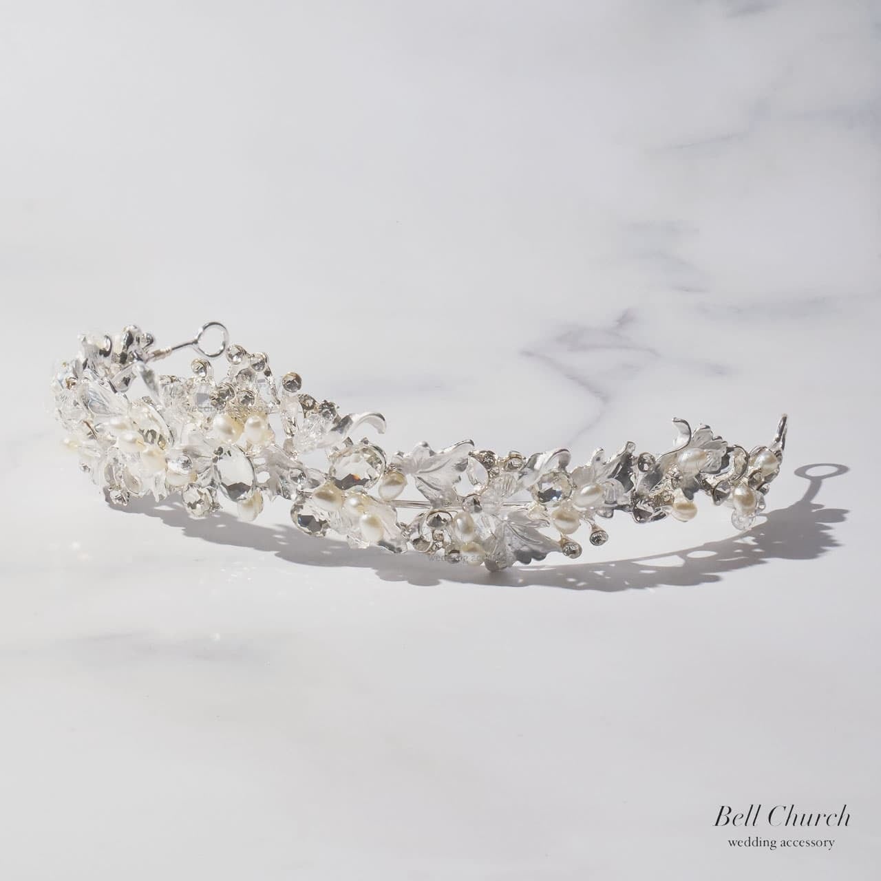 ティアラ｜ジルコニア　パール｜葉っぱ　リーフモチーフ｜シルバー(BC-T21)