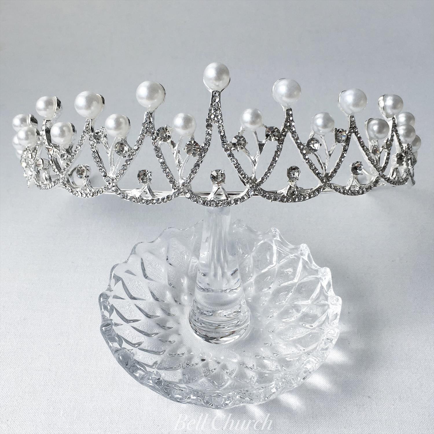 ウェディングティアラ パール キュービックジルコニア クラウン (BC-T9)|ブライダルアクセサリー