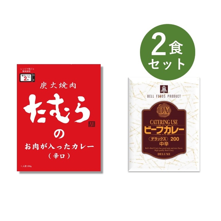カレー レトルト お試し 2食 セット( 炭火焼肉たむら ビーフカレー 辛口 & DXビーフカレー ) ベル食品工業 簡単調理 長期保存 ポイント消化