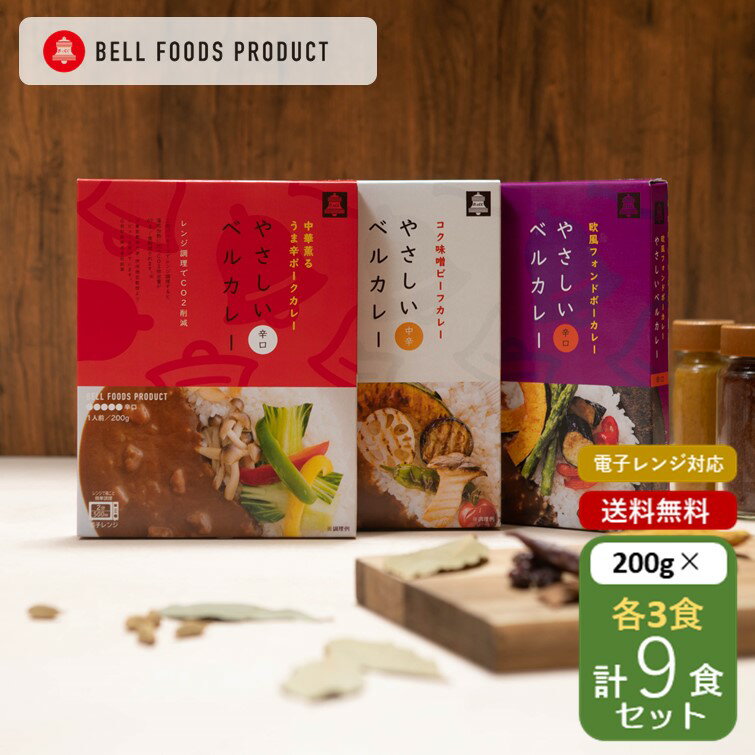 カレー レトルト 電子レンジ対応 3種類 各3食 9個 セット フォンドボー ビーフ 中華 うま辛 ポーク コク味噌 ビーフ カレー ベル食品工業 オリジナルカレー 詰め合わせ セット 食べ比べ 大阪