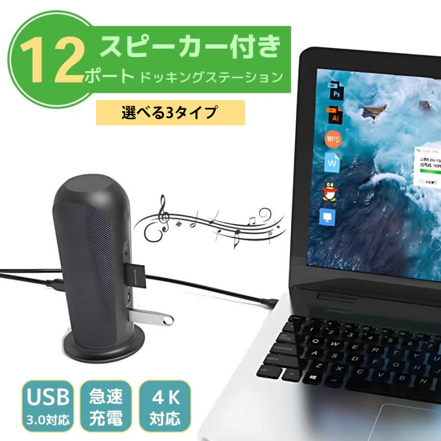  12in1 ドッキングステーション 12ポート ハブ スピーカー付き IZELL155 154 124 Hi-Fiスピーカー Type-C 機能拡張 テレワーク USB-C 多機能 MST HDMI DP VGA 4K PD充電 高速データ転送 MST機能 SDカード MicoSD USB3.0 高音質 Hi-Fi