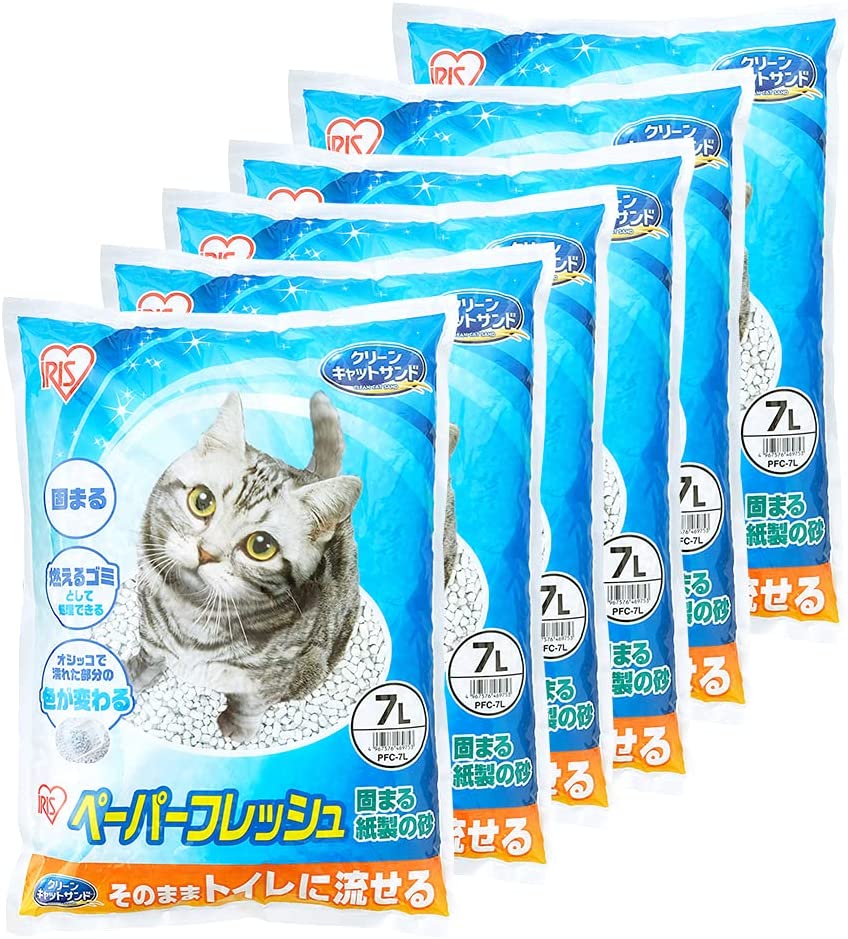 アイリスオーヤマ 猫砂 ペーパーフレッシュ トイレに流せる 固まる PFC-7L (紙製) 7リットル (x 6)