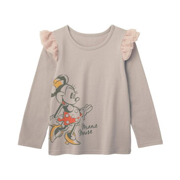 【Disney】ディズニー 肩フリルTシャツ【子供服　女の子】 「ミニーマウス」 ◇ 子供服 子供 服 子供用品 男の子 女の子 子供用 Tシャツ 半袖 長袖 ◇