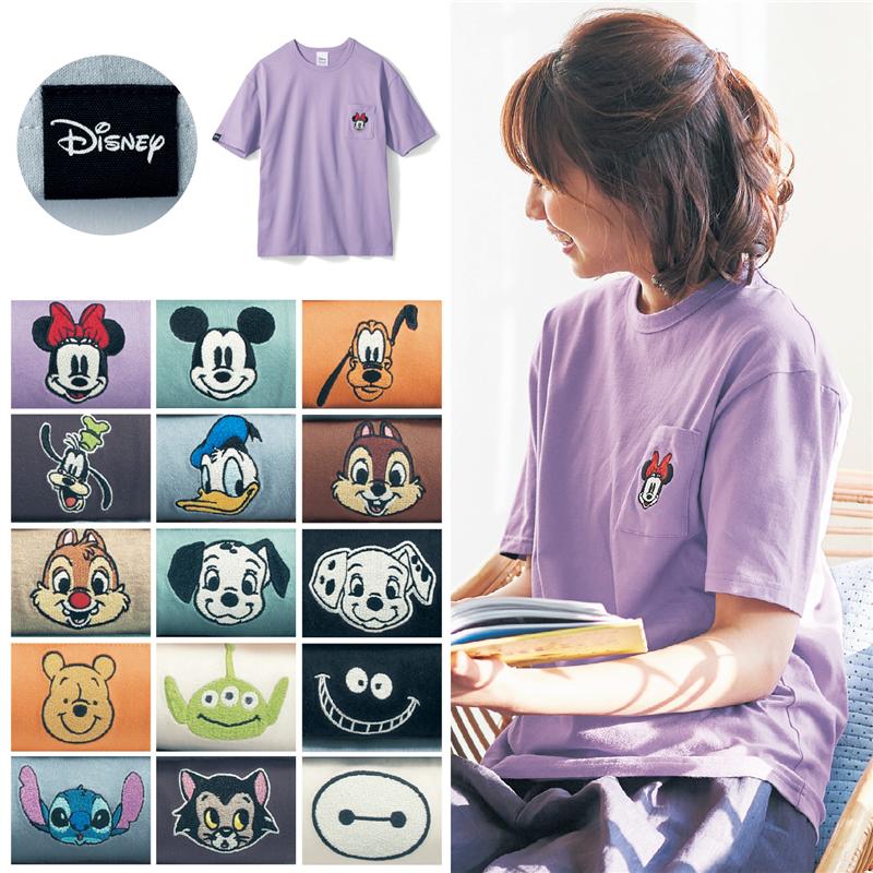 【Disney】 ディズニー 【ユニセックス】ちびかおポケット Tシャツ ◇ ミッキーマウス ミニーマウス チップ デール ドナルドダック グーフィー プルート フィガロ くまのプーさん 101匹わんちゃん エイリアン ベイマックス スティッチ チェシャ猫 ◇ ◆ tシャツ 半袖 ◆