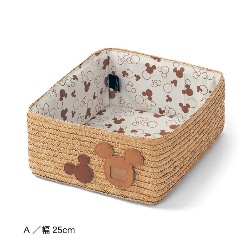 【ポイント3倍!】◆ A／25×12.5 ◆【Disney】 ディズニー バスケット「ミッキーモチーフ」 ◇ 収納 収納用品 小物収納 保管 収容 片づけ 新生活 かご バスケット 内布付き ◇のサムネイル