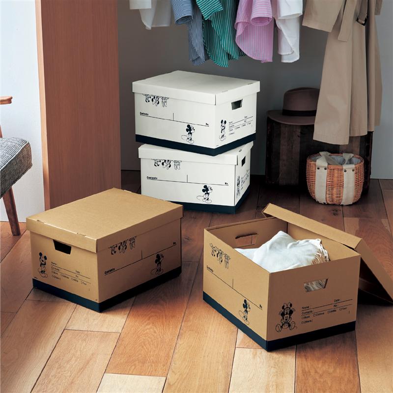 【Disney】 ディズニー スローイングボックス同柄2個セット「ミッキー&フレンズ」「ホワイト クラフト」◇ 収納 収納用品 収納家具 小物収納 保管 収容 片づけ 新生活 セット 収納ボックス ダンボール ふた付き 紙 おしゃれ クローゼット 押入れ ベルメゾン ◇のサムネイル