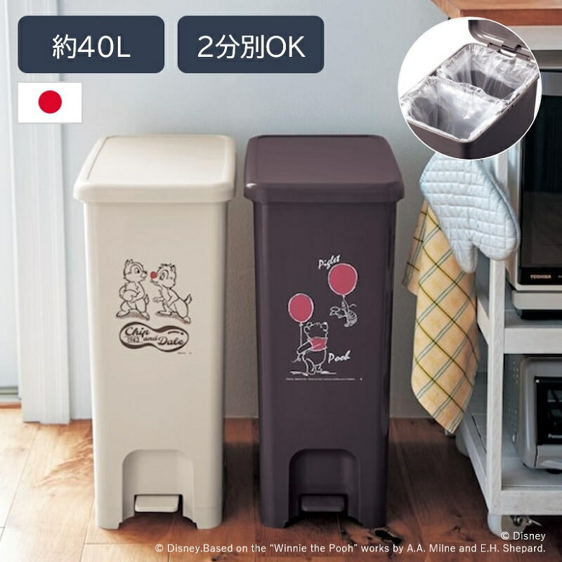 【Disney】 ディズニー 2分別できるペダル式ゴミ箱／40L 「チップ＆デール くまのプーさん」 ◇ ゴミ箱 ごみ箱 くず入れ ダストボックス ゴミ入れ ごみ入れ 屑箱 くず箱 分別 新生活 ◇のサムネイル