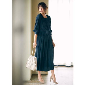 【BELLE MAISON】ベルメゾン 艶素材2WAYワンピース 「ネイビー」 ◆ 7AR 9AR 11AR 13ABR 15ABR ◆ ◇ ベルメゾン レディース ファッション チュニック ワンピース ロング マキシ丈 ◇