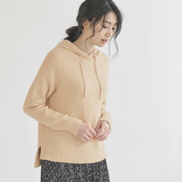 コットン混起毛ブークレニットパーカ 「オフベージュ」 ◆ S M L LL 3L ◆ ◇ プルパーカ トップス カットソー パーカ プルオーバー 長袖 ニット フード付 きれい お洒落 レディース ベルメゾン 秋 秋冬 冬 ◇