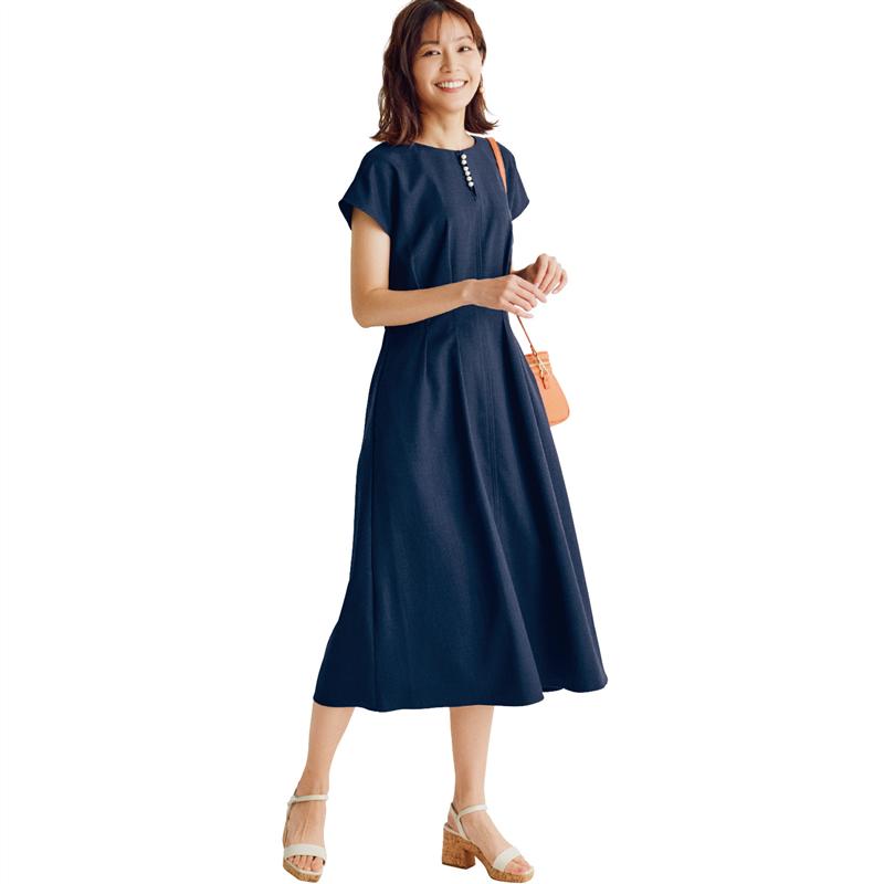 【ベルメゾン】 ナチュラルライクパール調付属付きワンピース ライトベージュ ◆ 4L 5L 6L ◆◇ レディース ワンピース ワンピ ロングワンピース ロングワンピ ロング ◇