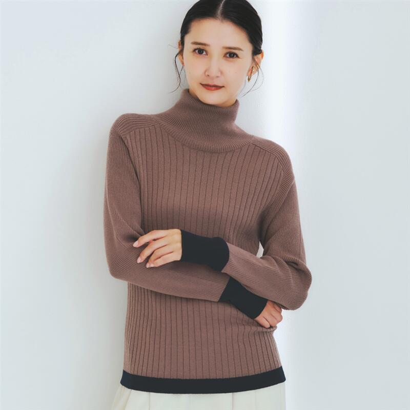 【新色追加】【ベルメゾン】 配色タートルネックニット【毛玉になりにくい】 ◆ S M L LL 3L ◆ ◇ レディース トップス ニットプルオーバー ニット プルオーバーオフィス きれいめ 冬 ◇のサムネイル