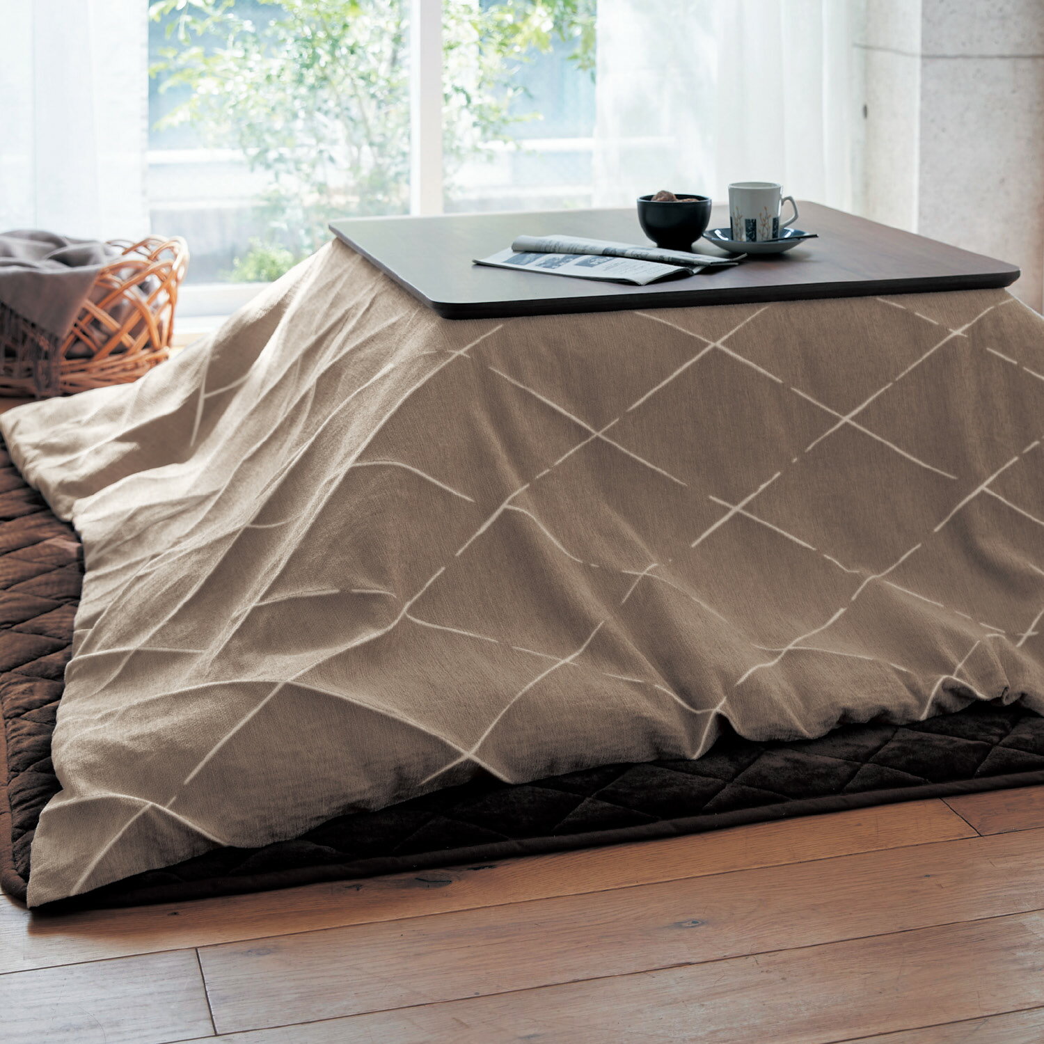 北欧調デザインのカバーが洗える薄掛けこたつ布団 「 ベージュ 」 ◆ 長方形（大） ◆ 