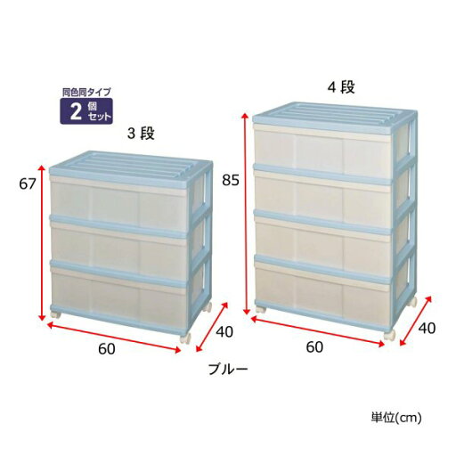 衣装ケース 収納ケース ワイドカラフル収納チェスト2個セット パープル ◆3段◆ 