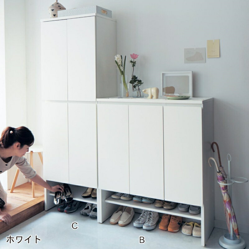 オープン棚付きシューズボックス 「ホワイト」◆B／90×108(タイプ／幅×高さ(cm))◆ 