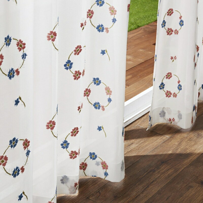 UVカット・ミラーレースカーテン 「フラワーブーケ」 ◆約100×118（2枚） 約100×133（2枚）◆