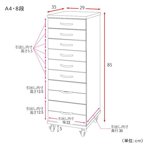 【P10倍★1日23:59まで】 キャスター付き多段チェスト ◆A4・8段(タイプ・段数)◆ 