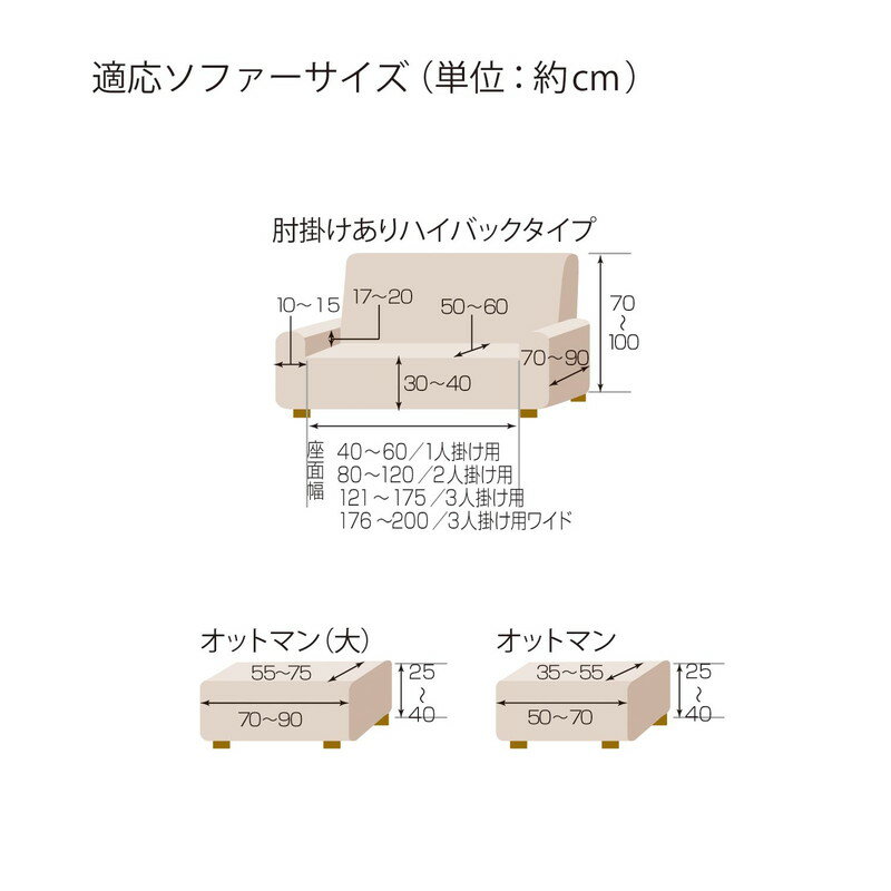 抗菌防臭フィットソファーカバー［日本製］ 「ベージュ」◆オットマン用◆ 