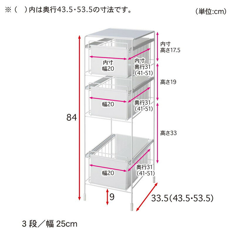 洗濯機サイドラック 「 ホワイト 」 ◆ 3段／25×33．5 2段／25×43．5 ◆ 