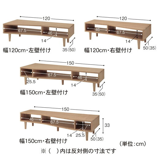 【P10倍★1日23:59まで】 天然木の変形コーナーテレビボード ◆120・右壁付け 120・左壁付け(幅（cm）・タイプ)◆ 