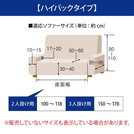 リネン混撥水フィットソファーカバー 「ネイビー」◆2．5人掛け用（肘掛けあり） 2人掛け用（肘掛けありハイバック◆ 