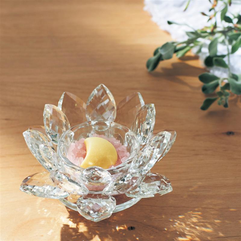 お花の花びらみたいなクリスタルガラスのトレー＆天然石セット 