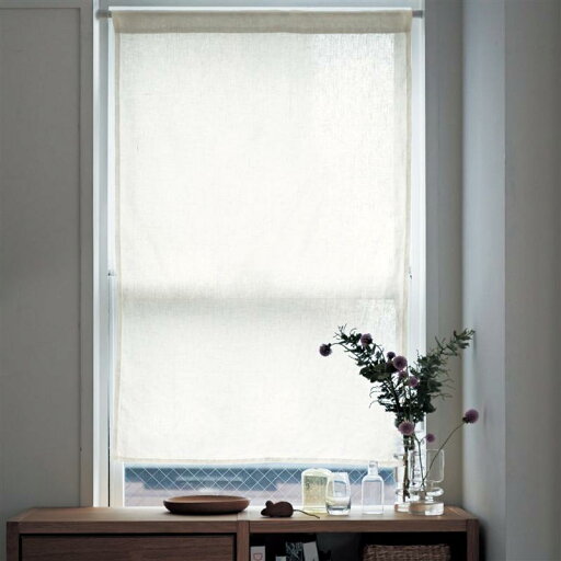 フレンチリネン小窓・カフェカーテン 「ホワイト」 ◆ 約100×110 ◆ 