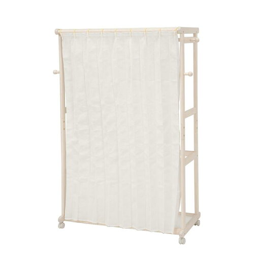 ベルメゾンのカーテン付き木製ハンガーラック 「 ホワイト 」 ◆ ワイド ◆ (リビング収納)